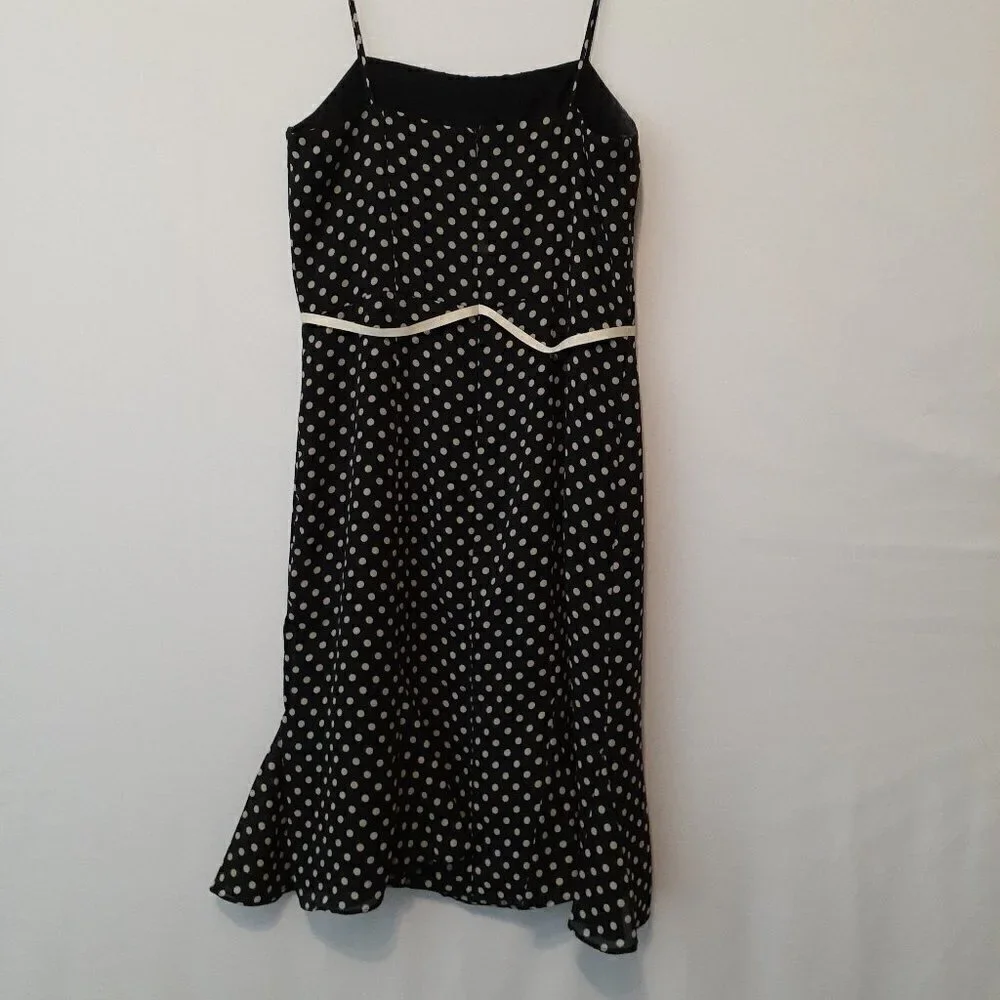 CDC Spaghetti Strap, Black w White Polka Dot Short Fit & Flare Dress; Size 6
